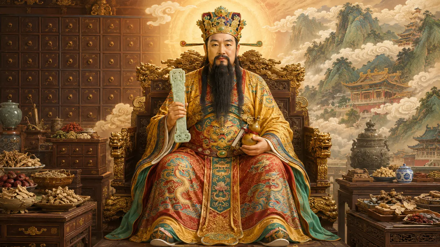 保生大帝持玉圭與藥葫蘆醫神法相