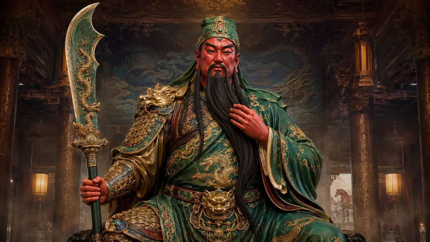 關聖帝君紅面長髯持青龍偃月刀法相
